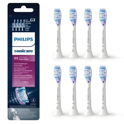 Philips Sonicare Cabeças originais G3 Premium Gum Care para escova de dentes elétrica sónica, embalagem de 8 unidades em branco (modelo HX9058/17)
