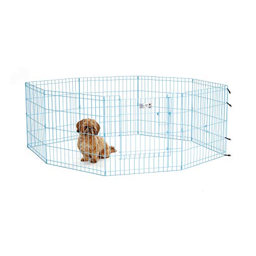 MidWest Homes for Pets Modelo 524DRBL Corrida para animais de estimação, metálica, dobrável e com porta, 60,96 x 60,96 cm (largura x altura), cor azul
