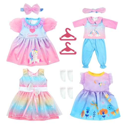 Aolso Roupas para bonecas bebé, 4 peças roupa para bonecas para bebé, conjunto de roupa de boneca, conjunto de disfarce de boneca para meninos e meninas, acessórios para bonecas (não bonecas) -