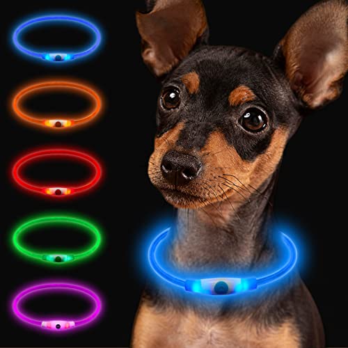 Larkumio Coleira luminosa cão LED recarregável USB, coleira cão luz para cães grande médio pequeno comprimento ajustável, refletor, coleira para cães com 3 modos, azul