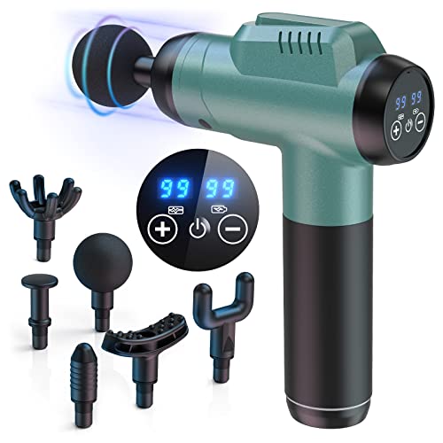 Pistola de massagem muscular, Timiyou Massajador cervical e costas com 99 níveis de intensidade, 6 cabeças de massagem, massagem gun, silencioso para aliviar a dor nos pés, pescoço