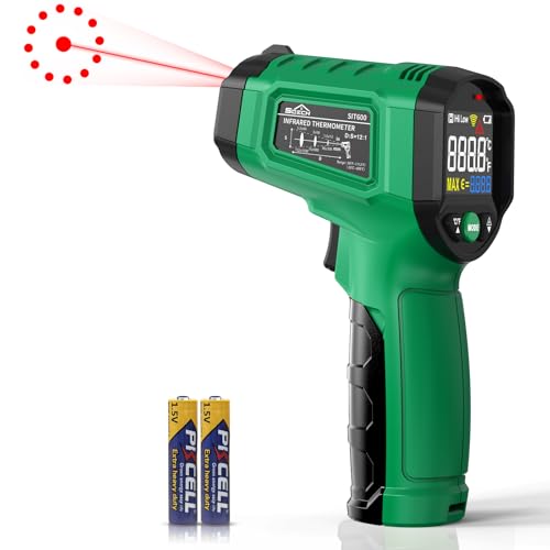Termómetro infravermelho, SQECH Termómetro a laser - 50 °C ~ 600 °C (-58 GZRD ~1112GZRD ), termómetro infravermelho com missividade ajustável e retroiluminação de cor, para cozinhar, indústria,