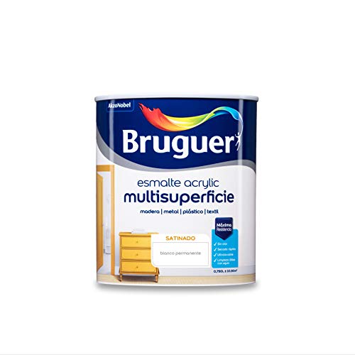 Bruguer Acrylic Multisuperfície esmalte de água acetinado - pintura 750 ml, branco permanente