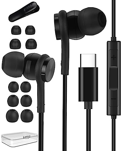 Auriculares USB C para Samsung Galaxy S24 S23 S22 Ultra S21 S20 FE A53 A54 5G, In Ear som estéreo auriculares com cabo tipo C para iPhone 15 Pro Max, Huawei, OPPO, Xiaomi, Google Plus ixel
