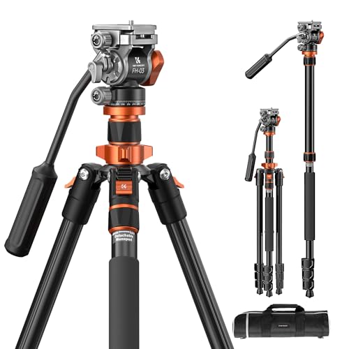 K&F Concept Tripé câmara 200 cm K234A7 FH-03 tripé de vídeo compacto com cabeça fluída, tripé para viajar capacidade de carga 5 kg, tripé com monopie alumínio removível