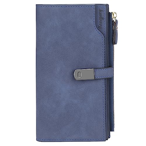 HNOOM Carteira mulher couro PU carteiras mulher pequena com bolso carteira carteira mulher curta macia e confortável porta-cartões mulher com 16 ranhuras para cartões, Azul escuro-l, Elegante