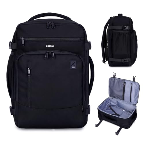 ECOHUB Ryanair Mochila viagem cabine avião 40 x 20 x 25 malas de viagem cabine mala de viagem mala de computador portátil mala de mão Under Seat Eco Pet mochila para bagagem de mão 20 L, A-preto 40 x