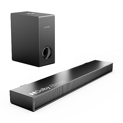 ULTIMEA Dolby Atmos Barra de som para TV, potência máxima de 190 W, BASSMX, som surround 3D, 2,1 barra de som com subwoofer, design compacto cinema em casa PC Soundbar, 5,3 Bluetooth, Nova S50