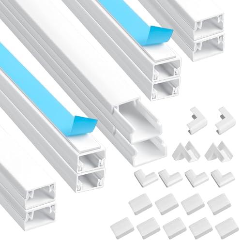 Romon Caneca cabos de parede adesiva, 10 peças calhas adesivas PVC 0,4 m * 12 mm x 8 mm branco Esconder Cable Management para organizar, proteger e cobrir cabos de televisão e de rede domésticos para