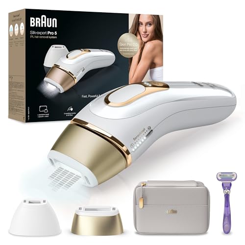 Braun Silk-expert Pro 5 Depiladora mulher / homem luz de pressão IPL máquina de barbear Vênus, alternativa à remoção a laser em casa, PL 5157, branco/dourado