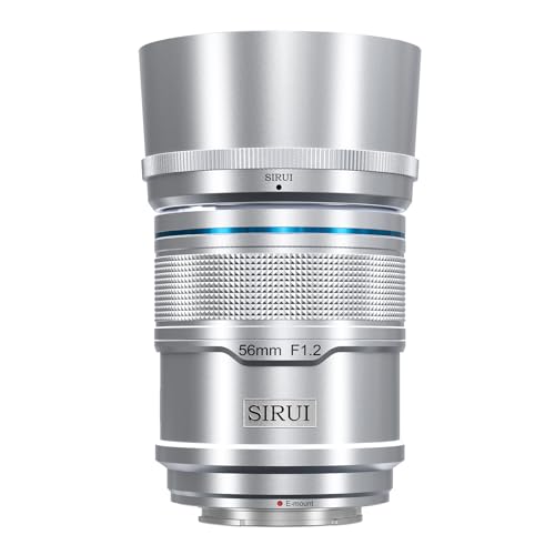 SIRUI Sniper 56 mm lente de foco automático, F1,2 alvo grande angular APS-C, E Mount lente para A6400, A6700, ZV-E10, FX3/30 (E Mount, Silvery)