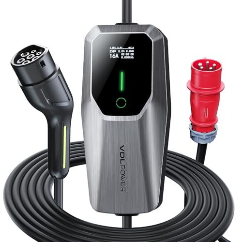 VDLPOWEREU Carregador de carro elétrico 11 kW trifásico tipo 2 CEE socket (5 pinos) EV carregador Wallbox estação de carregamento móvel ajustável 6-16A 5 metro, cabo de carregamento compatível com EV