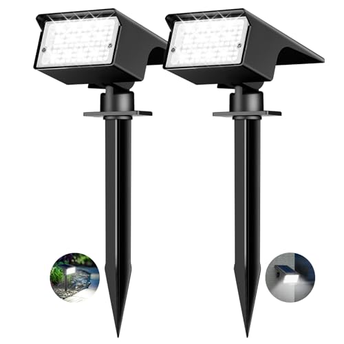 kolpop Luzes solares LED para exterior e jardim [2 peças/77 LED], 6000 K luz solar fria exterior, impermeável IP65, 1800 LM Focos solares para pátio, chão, calçada, terraço, relva, trilho, Carril