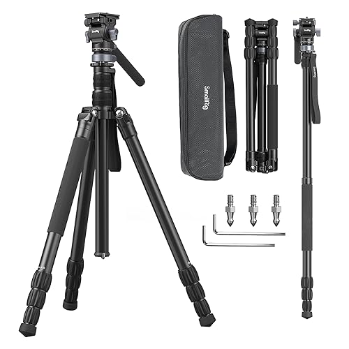 SMALLRIG Tripé de vídeo profissional de 72", cabeça fluída com base niveladora, conversão de monopé, tripé de vídeo com bolsa de transporte, carga de até 8,8 lbs/4 kg - 4319
