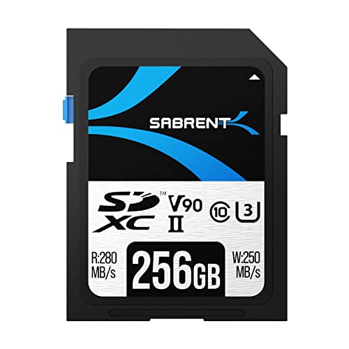 SABRENT Cartão SD V90 de 256 GB, SDXC UHS-II | Cartão de memória, Velocidades R280 MB/s W250 MB/s de leitura para fotógrafo profissional, câmara e Vlogger, Full HD/4K, [SD-TL90-256GB]