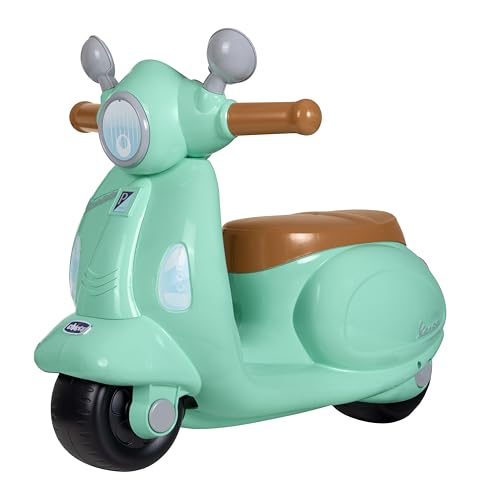 Chicco Vespa Primavera, moto, corredores para crianças, painel eletrónico, luz, som e rodas estabilizadores removíveis, para crianças dos 1 aos 3 anos, MAX 25 kg, verde