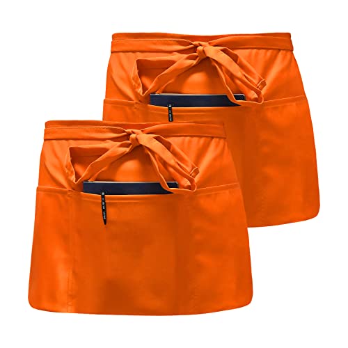 2 Peças aventais de cintura curtos impermeáveis, médio universal, empregado de mesa, de cozinha com 3 bolsos para restaurante, casa, bar, chefe, artesanato, barbarbar, barman