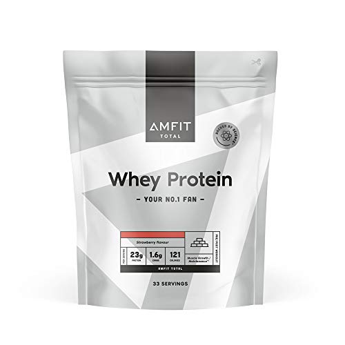 Marca Amazon - Amfit Nutrition Proteína de soro de leite em pó, morango, 33 porções, 1 kg (embalagem de 1)