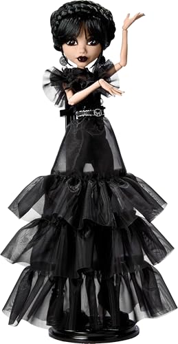 Monster High Boneca de quarta-feira, boneca colecionável de quarta-feira no Rave'N com um vestido gótico preto inspirado na cena de dança, acessórios para o pulso, HXJ03