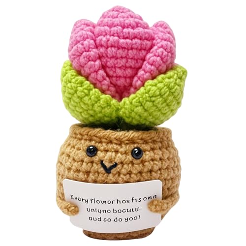 MLZTINGR Plantas em vaso de crochê positivas, criativas mini plantas bonitas em vaso de crochê, – emocional, positivo suculento, crochê para os amantes das
