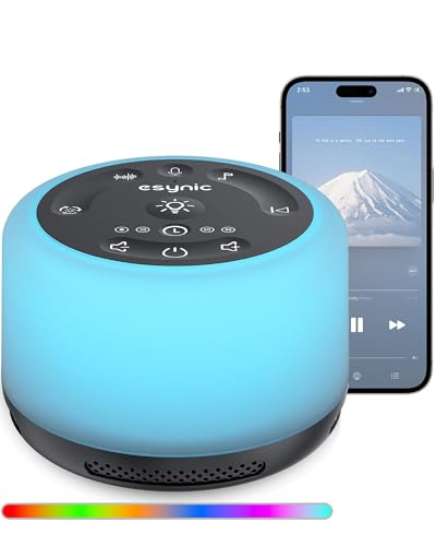 eSynic Máquina de ruído branco máquina de som portátil para dormir para bebé com 30 tipos de sons relaxantes, luz noturna ajustável, temporizador, bateria incorporada de grande capacidade