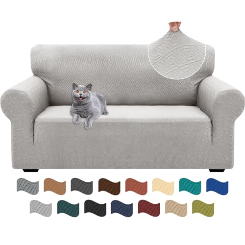 Ystyle Capa para sofá de 2 lugares ajustável, capas para sofá elástico, capa de sofá anti-gatos cães, sofá cover com apoios de braços, Jacquard capas cobertura sofá antiderrapante lavável, Sliver