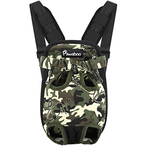 Pawaboo Mochila de cão - bolsa dianteira ajustável Pet Front Cat Dog Carrier Backpack/pernas fora & fácil de ajustar para viajar/caminhadas / campismo, tamanho M - preto