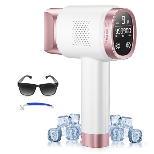 21J Depiladora a laser com função de refrigeração, 600NM-1200NM onda de luz vermelha, ecrã táctil LCD, 3 em 1 máquina de secar luz de pressão com 9 níveis de energia para bicicleta, axilas, rosto,