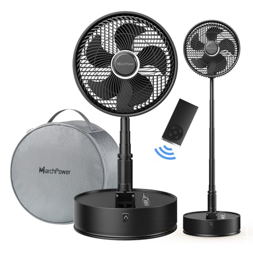 Marchpower Ventoinha de pé silenciosa de 10", 2 em 1 ventilador de pé dobrável circulação do ar com 5 velocidades ecrã tátil controlo remoto temporizador para mesa quarto escritório viagem