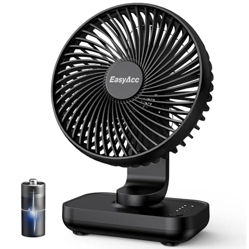 EasyAcc Ventilador de mesa USB, ventilador silencioso de 4000 mAh recarregável, potente com 4 velocidades, mini base de carregamento rápido, ventilador portátil para casa, escritório, quarto