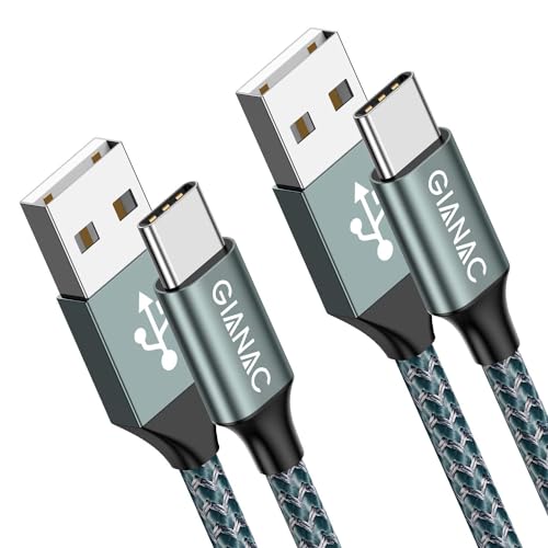 Cabo USB tipo C, [2 Pack 2 M] Carregador tipo C nylon entrançado carregamento rápido e sincronização cabo USB C para Samsung S10/S9/S8/Note 10/Note 9, Huawei P30/P20/Mate 20, Xperia XZ