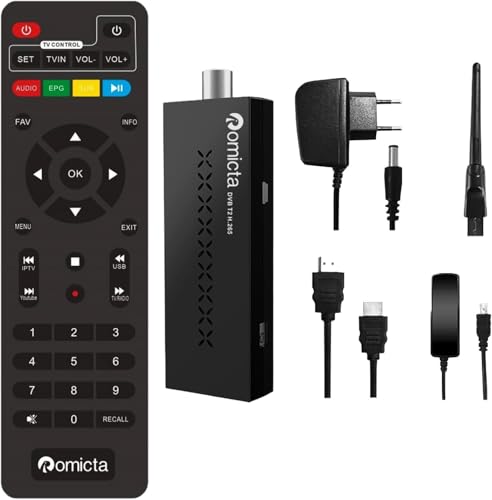 Romicta Decodificador TDT HD 2025 - Sintonizador DVB-T2/C H.265 HEVC, Full HD 1080p, USB PVR, HDMI, WiFi USB, Youtube, LCN, reprodutor multimédia, controlo remoto universal 2 em 1