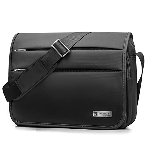 SPAHER Bolsa mensageiro homem mala de ombro homem mala tiracolo maletin homem 14 polegadas porta portátil homem mala de ombro de trabalho escritório de negócios impermeável presente para homem preto