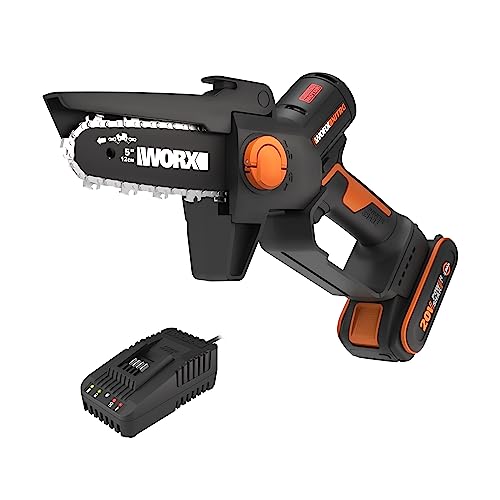 WORX | WG325E Mini motosserra com poda | motor sem escovas | PowerShare | espada 12 cm