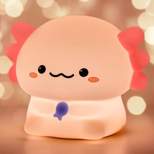 GIBOHOM Axolotl Luz de presença infantil, LED recarregável candeeiro bebé noite tátil de silicone com 30 minutos temporizador, Axolotl luz bebé noturna com 3 modos brilho bom presente para crianças,