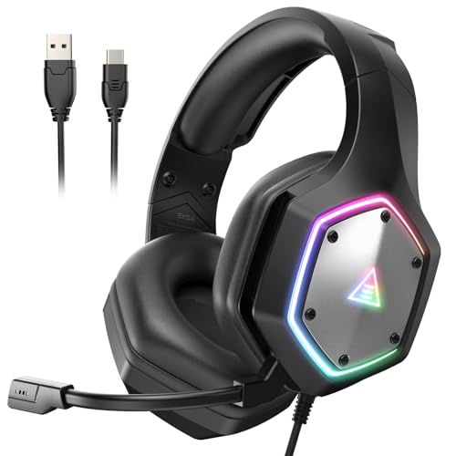 EKSA E1000V2 Capacetes Gaming Type-C Over Ear auriculares Gaming com cabo, microfone com cancelamento de ruído, som envolvente 7.1, luz RGB para consola PS4/PS5, computador portátil
