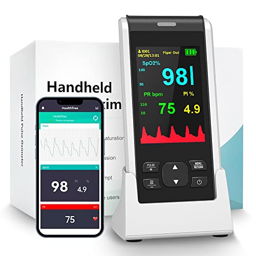Pulsioxímetro de dedo profissional, oxímetro medidor de oxímetro HOLFENRY USB recarregável oxigénio saturador Bluetooth com alarme para adultos e crianças em sangue saturação Sp02, PR Bpm e PI