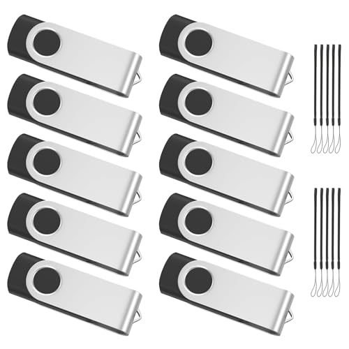 Pendrive 8 GB de 10 peças, abertura de memória USB giratória com indicador LED, armazenamento de dados para PC, portátil, áudio de carro e televisão (10 pretos)