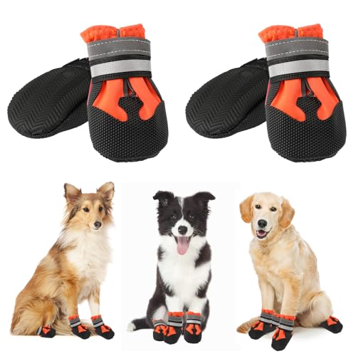 4 peças protetor da pata das botas do cão, botas para cães, sapatos impermeáveis para cães com correias refletoras, lavável ajustável antiderrapante sapatos de cão para pequeno