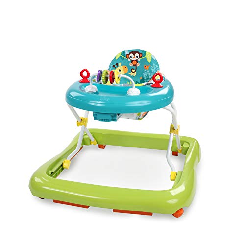 Bright Starts, Andador de primeiros passos dobrável para bebés Giggling Safari, brinquedo ábaco divertido e colorido, altura ajustável, assento removível, lavável na máquina, a partir dos 6 meses