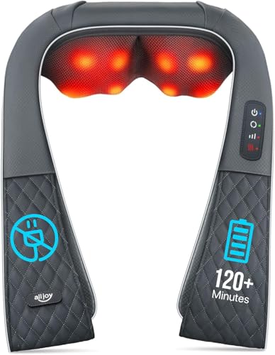 ALLJOY Massajadores sem fios para pescoço e costas, massajador Shiatsu recarregável de ombros e pescoço para aliviar a dor de tecido profundo com calor, almofada de amassar 3D sem fio,