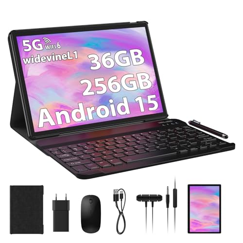PIXPEAK Tablet de 10 polegadas Android 14,0 com 5G WiFi 6, 36 GB RAM+128 GB ROM (1TB expansível), tablet Octa Core 2,0 GHz, 8000 mAh, 5 MP+8 MP, FHD, WLAN, Bluetooth, GPS, tablet com Teclado (G) Ris)