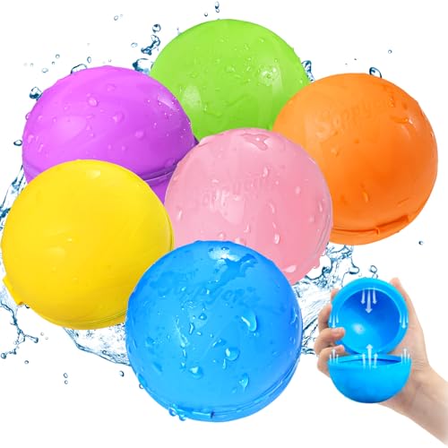 SOPPYCID Balões de água reutilizáveis, brinquedos de verão para crianças, bombas de água, bolas de silicone macias para pulverizar água (6 peças).