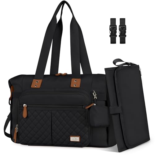RAINSMORE Saco de mudança de fraldas para bebé impermeável bolsa carrinho bebé para mãe e pai com suporte para chupeta e trocador portátil