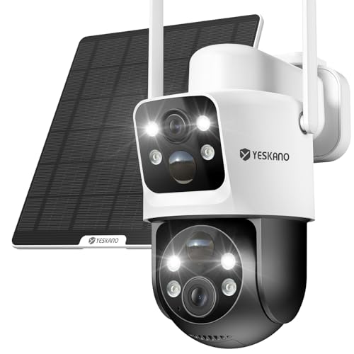 Câmara de vigilância Wi-Fi exterior com lente dupla, câmara exterior solar com painel solar 6 W, câmara exterior Wi-Fi Ptz 360° APP remoto, visão noturna cor, voz bidirecional, estanqueidade IP66