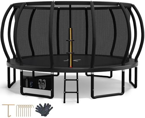Devoko Cama elástica exterior para crianças Ø 228/305/366/427 cm, trampolim exterior de jardim, abóbora certificado GS com rede de segurança, escada, capacidade 150 kg