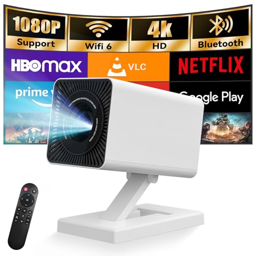 Putbecy Mini projetor portátil 4K com 1080P nativo, Android 11, WiFi 6 e Bluetooth 5.4, correção trapezoidal automática, HDMI/USB, compatível com telefone e PC, projetor para cinema em casa