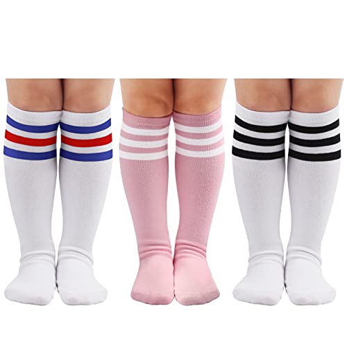 DRESHOW Meias de futebol para crianças às riscas até ao joelho meias de algodão uniforme desportivo longo tubo de meias para meninos meninas