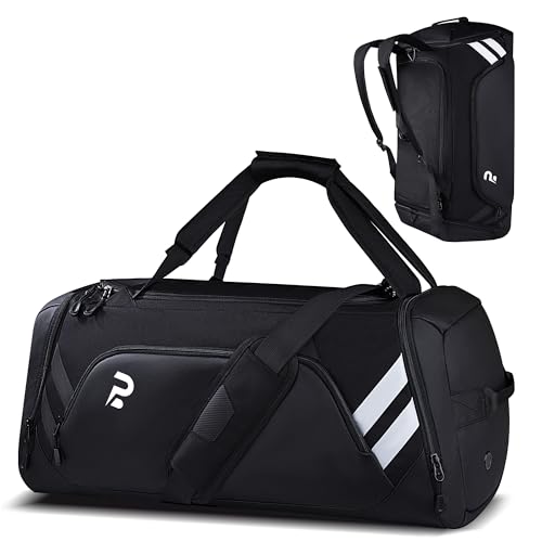 Saco de desporto para mulher e homem, saco de desporto de 58 l de ginásio mala de viagem com sapato e compartimento húmido, saco de desporto para ginásio, natação, campismo e viagens, Preto, Campanhas