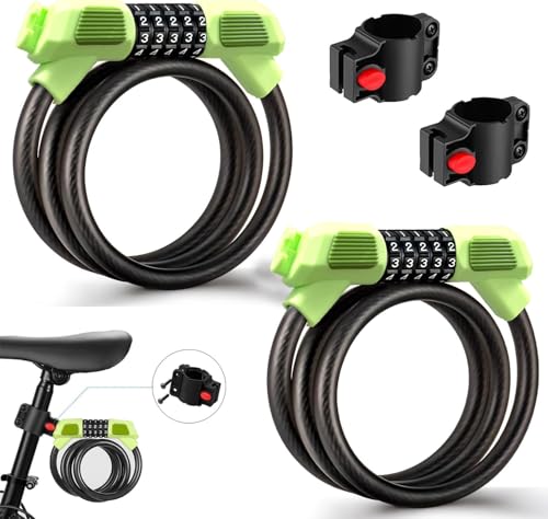 (2 pacotes) Fenxyo Cadeado de bicicleta, cadeado de cabo de alta segurança para bicicleta 120 cm / 12 mm, correntes de combinação impermeáveis ajustáveis de 5 dígitos para bicicleta, moto, porta,